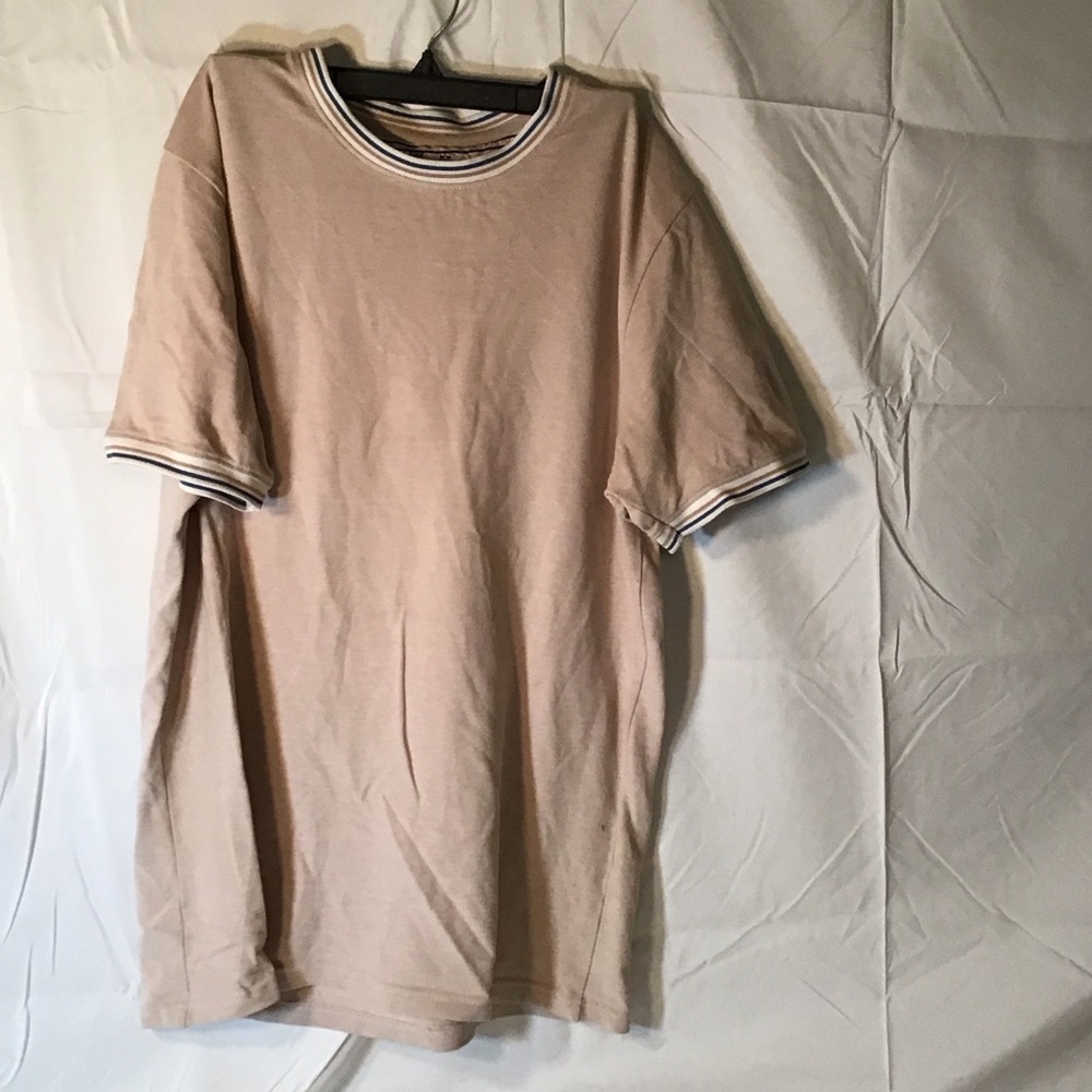 Men's Tan Short Sleeve Tee with Striped Collar